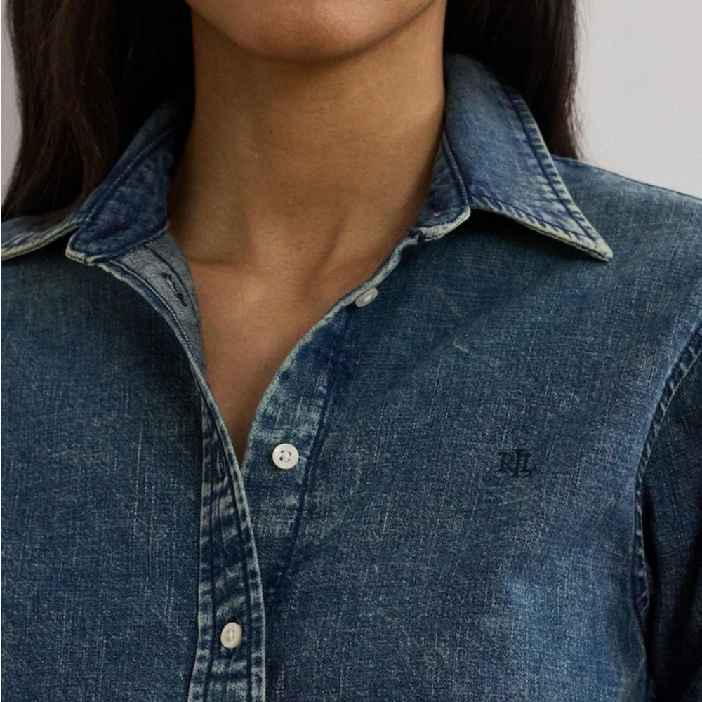 NWT Lauren Ralph Lauren Classic Fit Denim Shirt Small - Picture 2 of 6